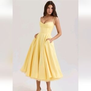 NWOT HOUSE OF CB Mademoiselle Sunshine Yellow Satin Tulle Midi Maxi XS Plus S